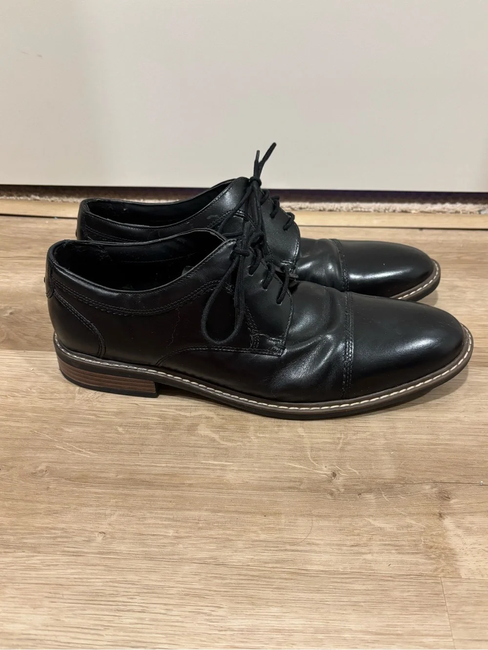 Nunn Bush Black Leather Cap-Toe Derby Shoes
